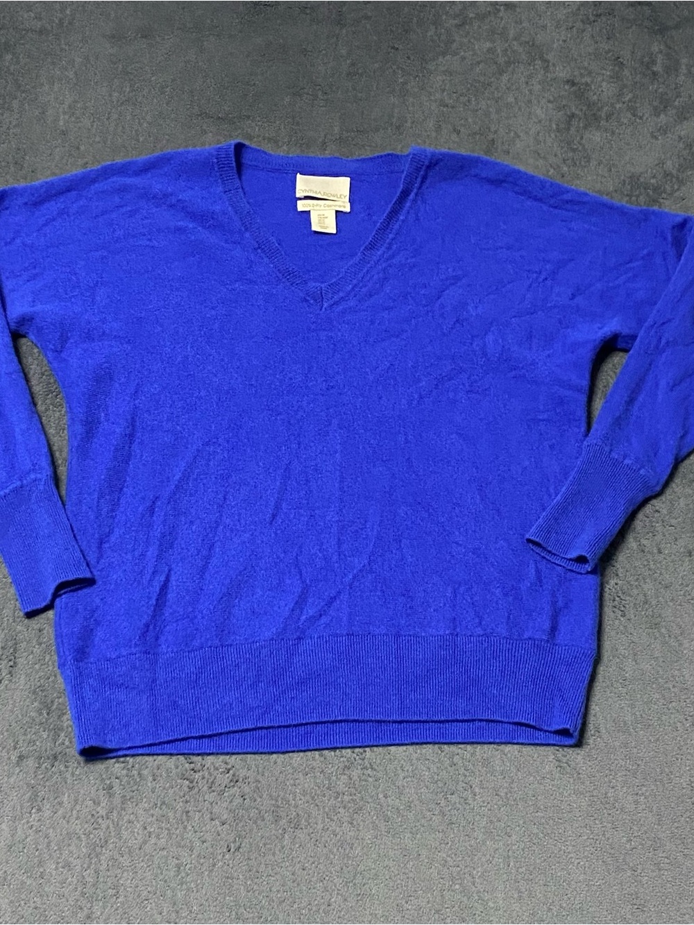 Cynthia Rowley Cashmere 2-Ply Sweater Women M Blue V-Neck Colorful Quiet Luxury